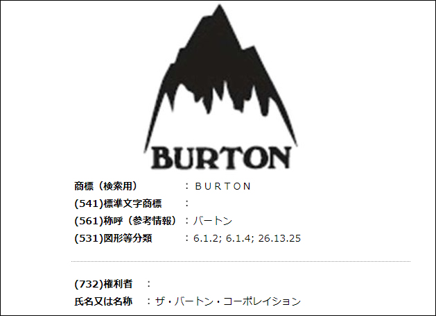 BURTONの商標